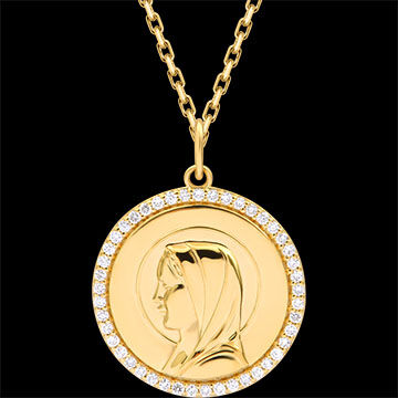Edenly Runde Taufmedaille Madonna links gefasst â€“ 18-karÃ¤tiges Gelbgold und