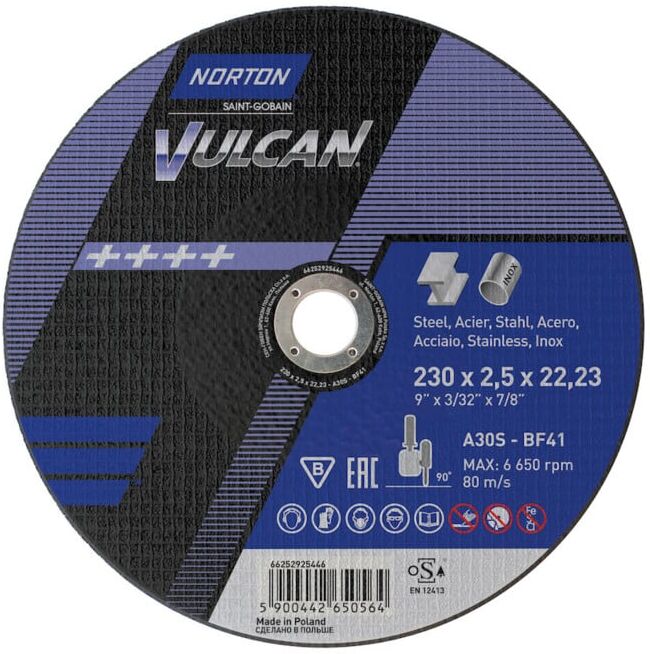 Norton Disque de coupe Vulcan acier/inox droit 230x2,5 ; Saint-Gobain (66252925446)