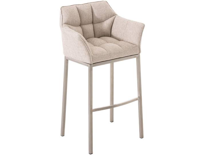 CLP Barhocker Stoff Elfenbein, Creme, Edelstahlfarben, Metall, 64x110x48 cm, Esszimmer, Barmöbel, Barhocker