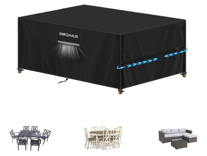 Abdeckplane Gartenmöbel 150x100x75cm 420D Oxford Wasserdicht UV-Schutz Schwarz