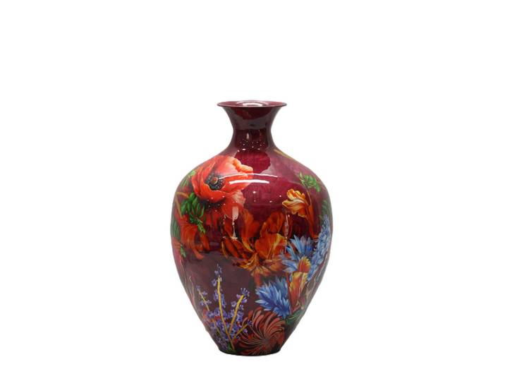 Dekovase, Mehrfarbig, Weinrot, Metall, 41x63x63 cm, Dekoration, Vasen, Metallvasen