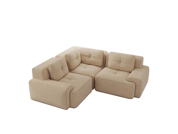 Okwish Ecksofa 206/206/69 cm Beige aus Cordstoff mit modularem Design, 206x206 cm, Wohnzimmer, Sofas & Couches, Wohnlandschaften, Ecksofas