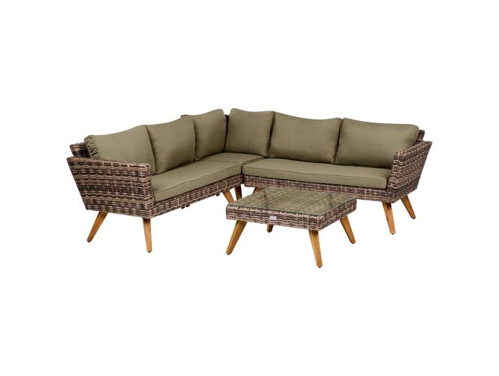 GARTEN-ECKSOFA mit Tisch 6-Sitzer Polyrattan Olivgrün Vittoria