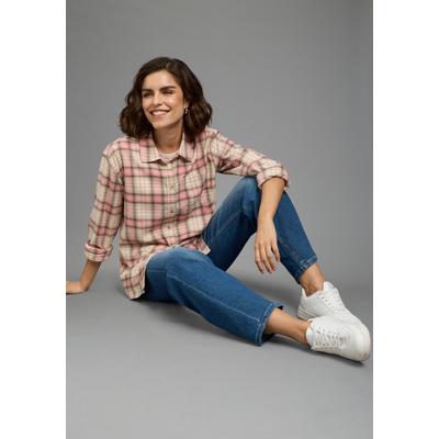 Hemdbluse KANGAROOS, Damen, Gr. 44, rosa (rosa, natur), Flanell, Obermaterial: 100% Baumwolle, oversize hüftbedeckend, Ärmel mit Ärmelschlitz 1-Knopf-Manschette, Blusen Hemdbluse, Oversize-Passform, Langarm mit 1-Knopf-Manschette und Ärmelschlitz