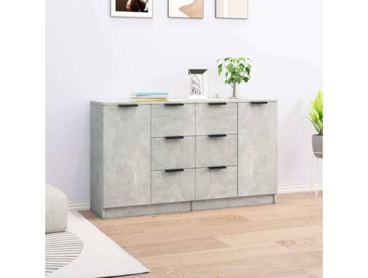 RJPLMFV Sideboard, 2 Stück, betongrau, 60 x 30 x 70 cm Holzwerkstoff, leicht zu reinigen, geräumige Aufbewahrung, multifunktionaler Schrank