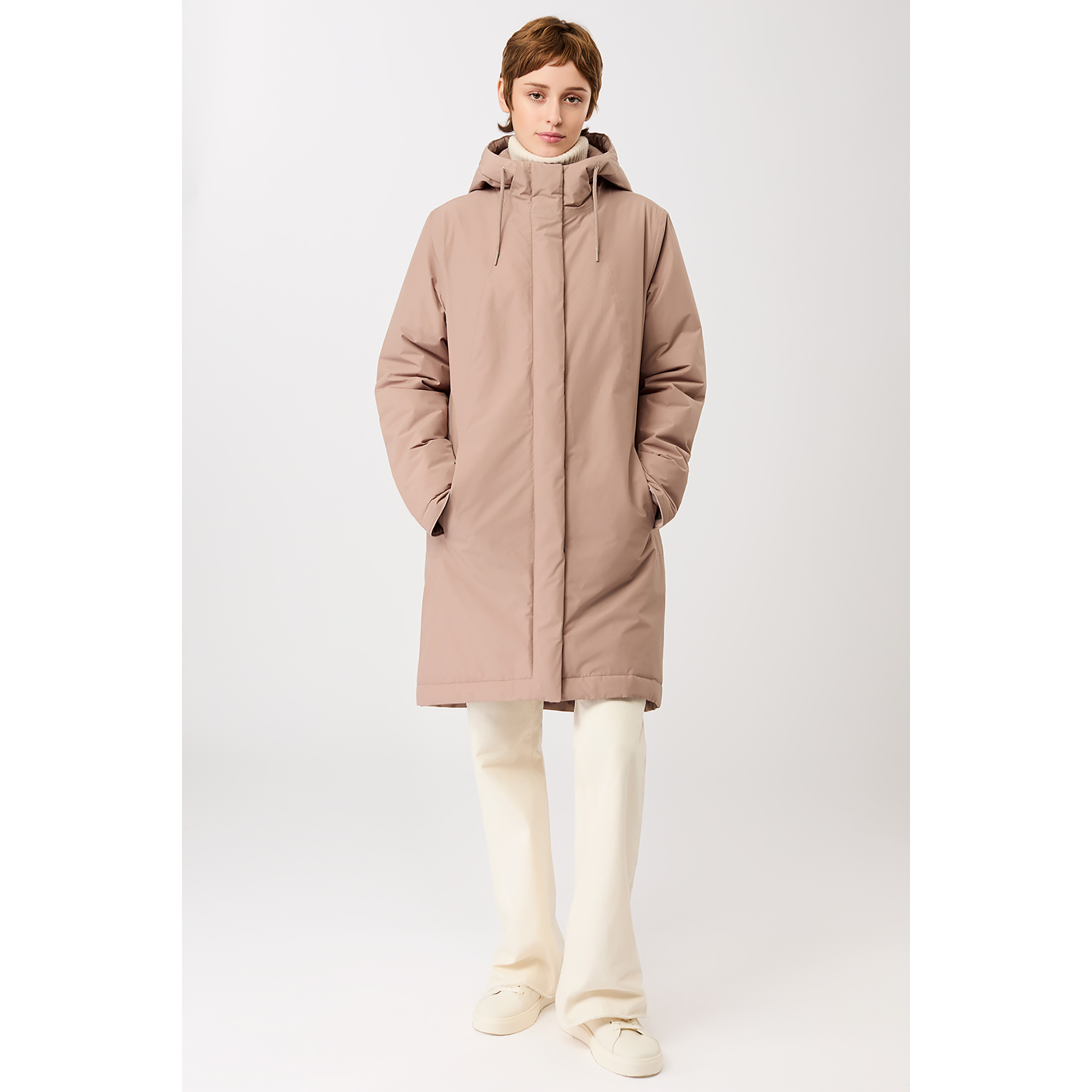 LangerChen Wattierter Parka Damen Winterjacke beige Größe XS Lifestyle Winddicht Wasserabweisend