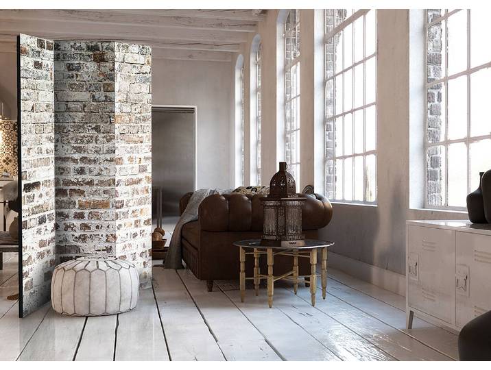 Paravent Old Walls acoustique Intissé sur bois massif Marron 135 x 172cm