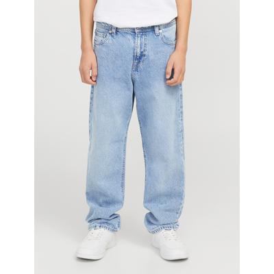 Relax-fit-Jeans JACK & JONES JUNIOR "JJICHRIS sitzt bequem und ist ideal für den Alltag", Jungen, Gr. 134, N-Gr, blau (blau denim), Denim/Jeans, Obermaterial: 100% Baumwolle, unifarben, relaxed fit knöchellang, Jeans, Abriebeffekte, modisch, relaxed...