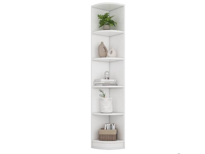 ELVORIN Bibliothèque d angle 42 x 30 x 180 cm étagère de rangement 5 niveaux en MDF blanc