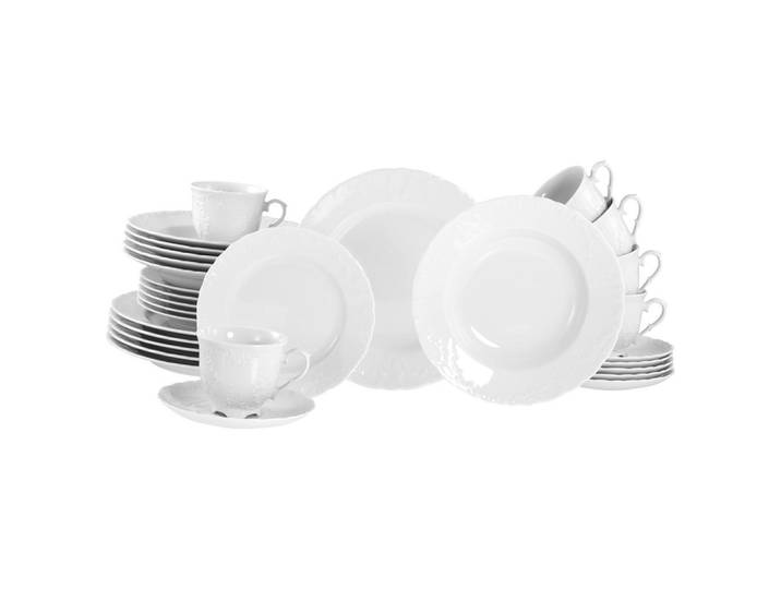 Creatable Kombiservice Rokoko weiss, Weiß, Keramik, 30-teilig, 250 ml,250 ml, lebensmittelecht, stapelbar, Geschirr, Geschirrsets, Kombiservice