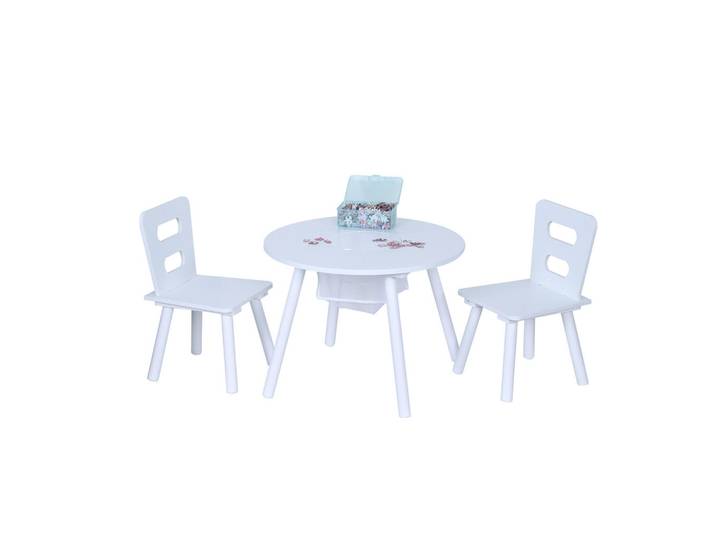 Relaxdays Kindersitzgruppe Weiß 3-teilig Tisch 2 Stühle mit Staunetz, 59.5x44x59.5 cm, Babymöbel & Kindermöbel, Kinderzimmer & Jugendzimmer, Kindersitzgruppe