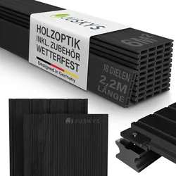 Juskys WPC Terrassendielen 6 m2 – 220 cm Dielen, wetterfest inkl. Unterkonstruktion – Anthrazit