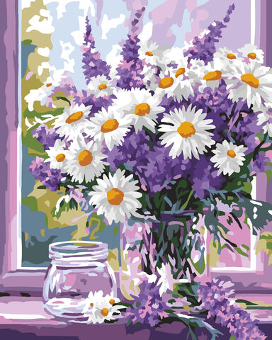Malen nach Zahlen auf Keilrahmen "Flieder/Margeriten", 40 x 50 cm