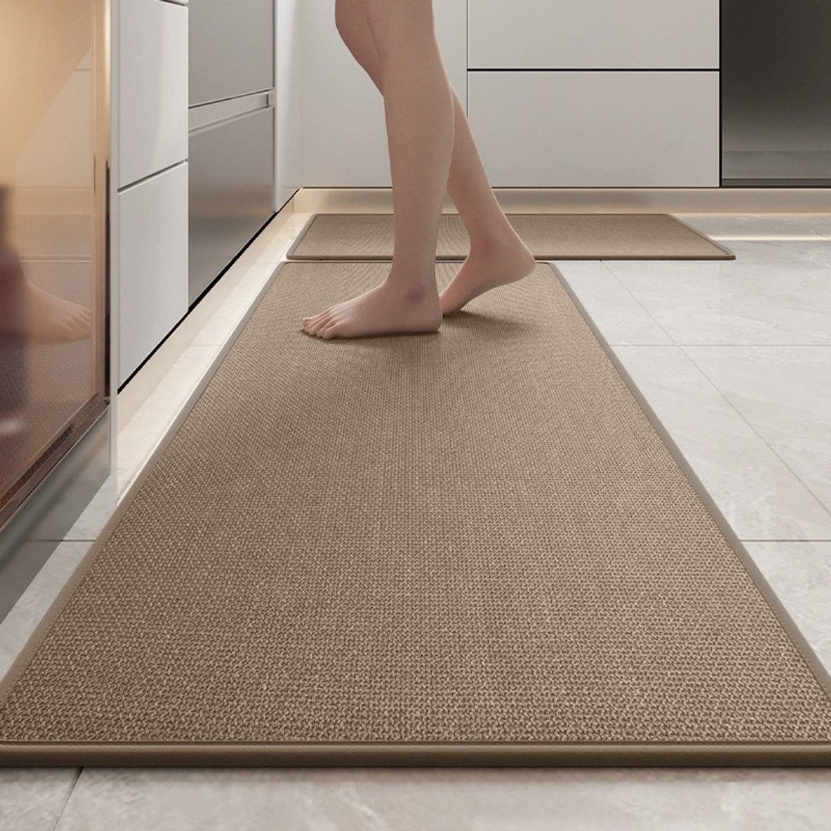 Wasbare bruine keukenloper met antislip rubberen achterkant, B/D: 44 x 180 cm