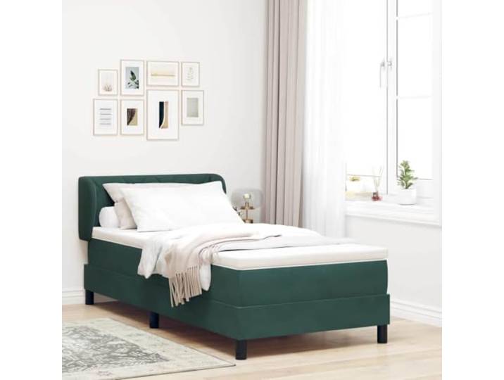 ZXQVLMRS Boxspringbett 90 x 190 cm Samt Dunkelgrün Kopfteil Einzelbett Inklusive Matratze & Topper, Verstellbares Design, Moderner Stil