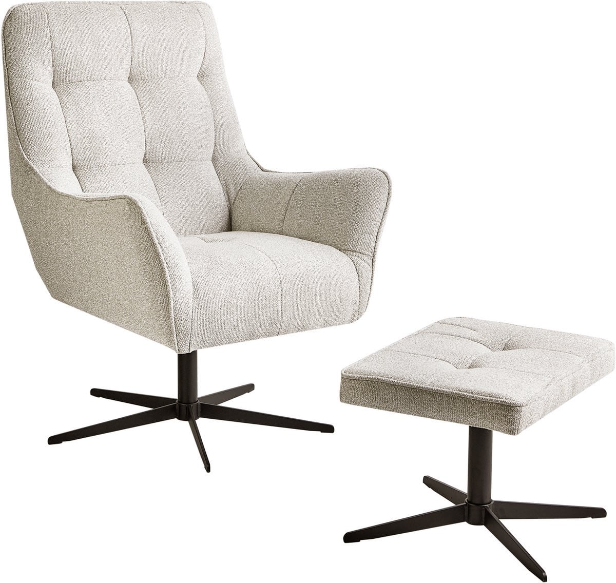 Beliani MOLLE Lounge Fauteuil met voetenbank - Lichtbeige - Retro stijl