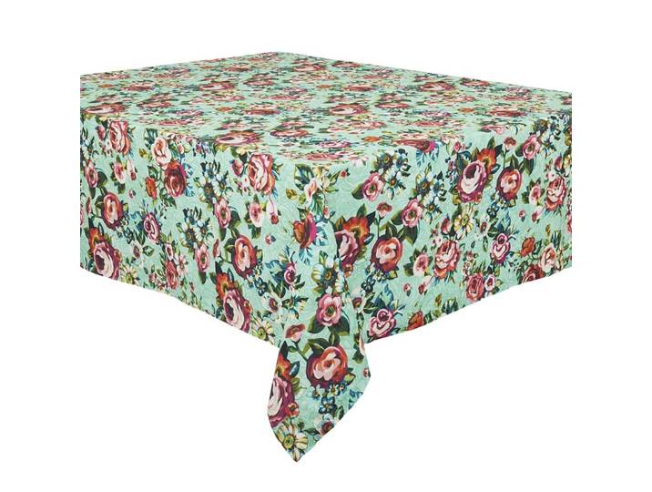 Nappe rectangulaire en coton, 140x235 cm, motif fleuri lagon