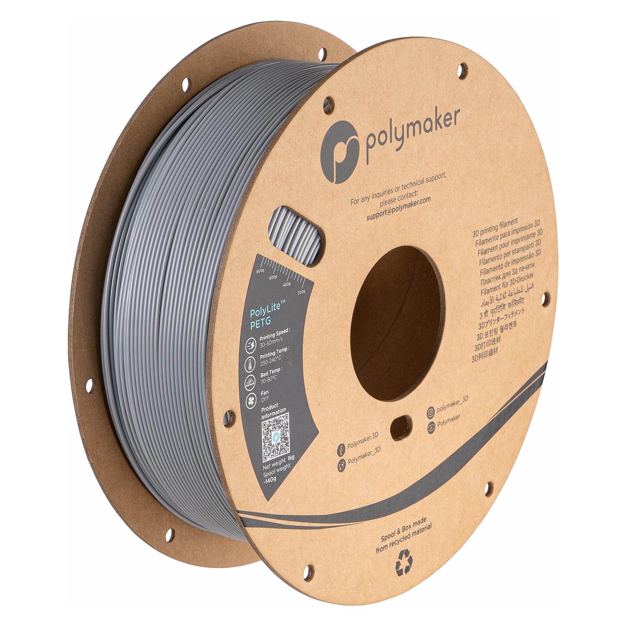 Polymaker PolyLite PETG V2 - Grey - 1.75mm (PETG, 1000 g, 1.75 mm) (PB01003)