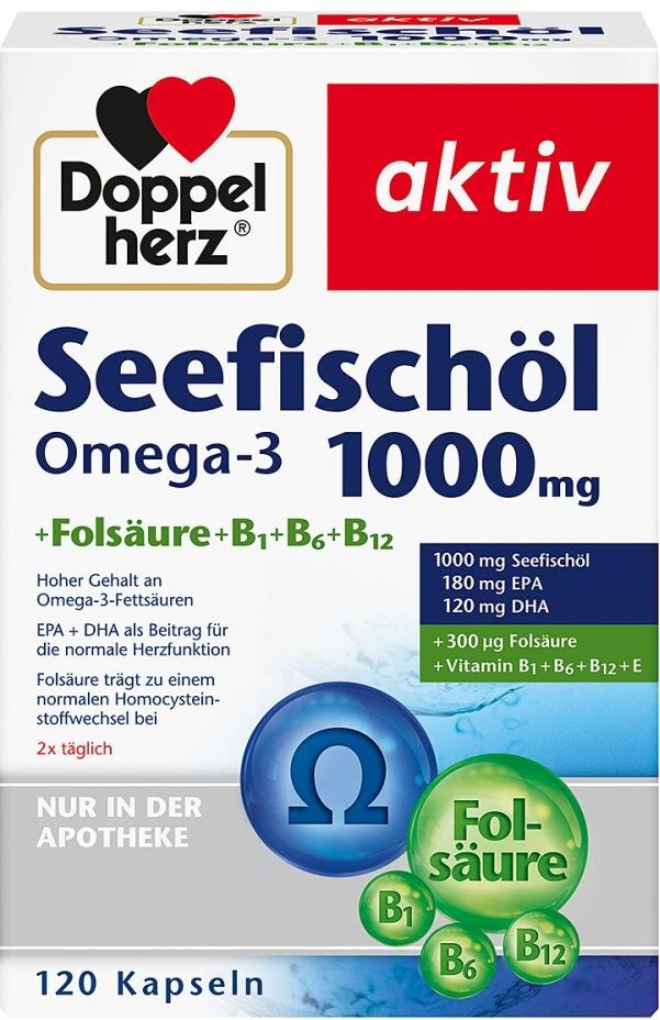 Doppelherz Seefischöl Omega-3 1000 mg+Fols. Kapsel (n) 120stk