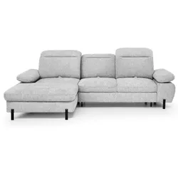 ECKSCHLAFSOFA Sora Mini mit verstellbaren Kopfstützen und Schlaffunktion, Chenille-Stoff, Hellgrau, Links