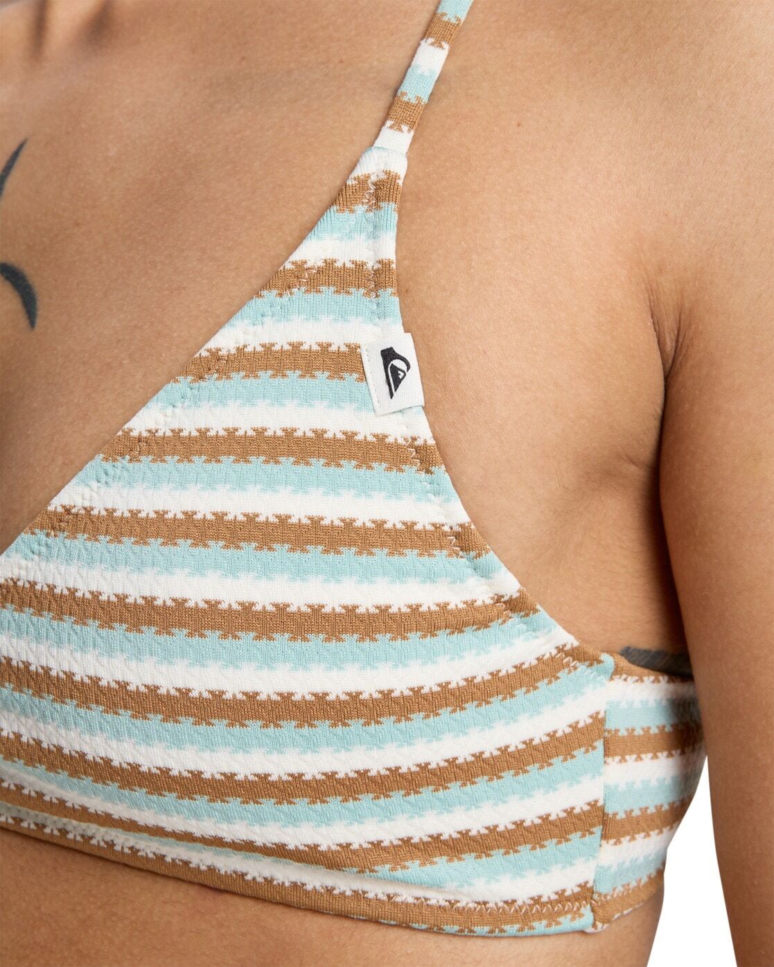 Triangel-Bikini-Top QUIKSILVER "Clickity Clack", Damen, Gr. L, braun (tobacco clickity stripe), Obermaterial: 91% Polyester, 9% Elasthan., Bikini-Oberteile Triangel-Bikini-Top tobacco clickity stripe L
