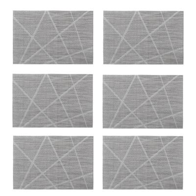 Platzset ZELLER PRESENT, grau (grau mit hellen streifen), B:30cm L:45cm Ø:54cm, Platzsets, stylisches Muster, 6-teilig, Kunststoff, 30 x 45 cm