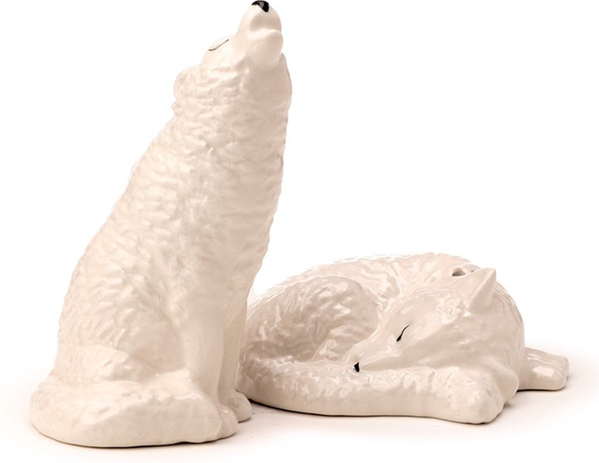 Puckator Peper- en zoutstel Wolven - Keramiek - Wit