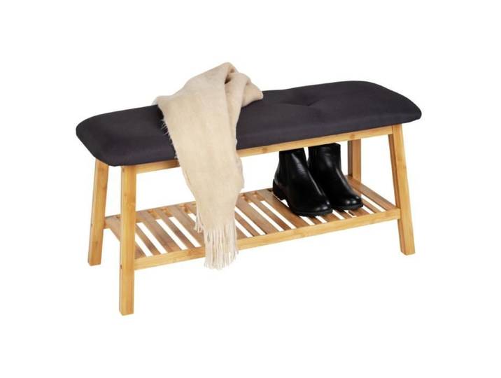 Banc de Rangement en bambou ECORI - WENKO - Banc à chaussures - Noir - 90 x 45 x 33 cm