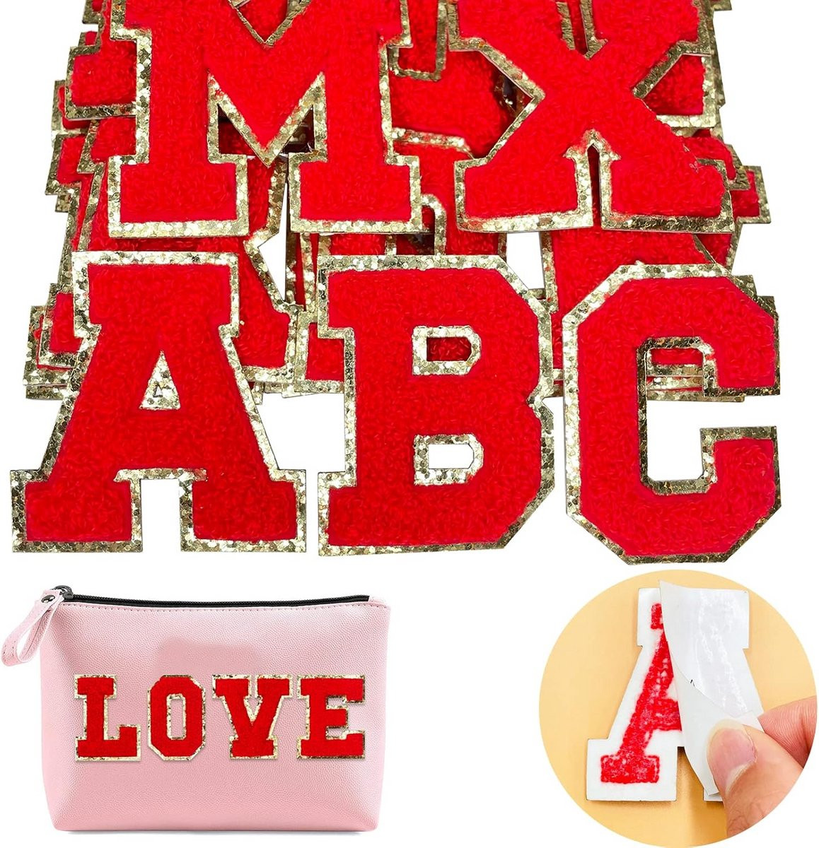 26 stuks Zelfklevende Chenille Letter Patches Varsity Fuzzy Letters Rood
