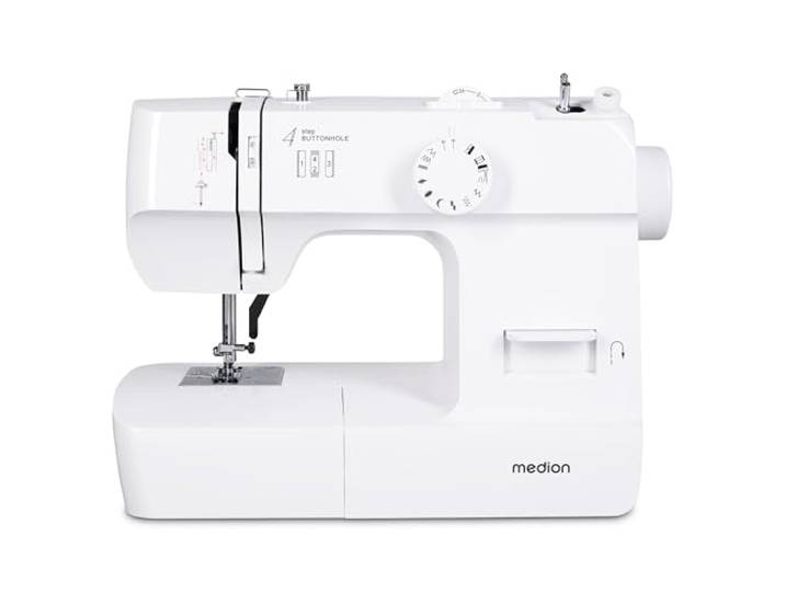 MEDION Nähmaschine SM70-70 Watt, 12 verschiedene Stichmuster - Weiß LED Nählicht, einstellbare Stichlänge, Rückwärtstaste, Fadenschneider, perfekt für Anfänger, MD11179