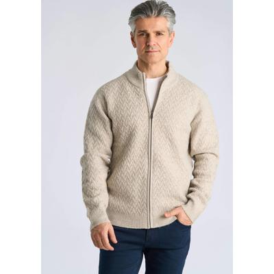 Cardigan BISON "Cardigan Comfort Fit", Herren, Gr. XL, beige (sand mel), Obermaterial: 69% Polyester, 23% Acetat, 6% Wolle, 2% Elasthan, Strickjacken