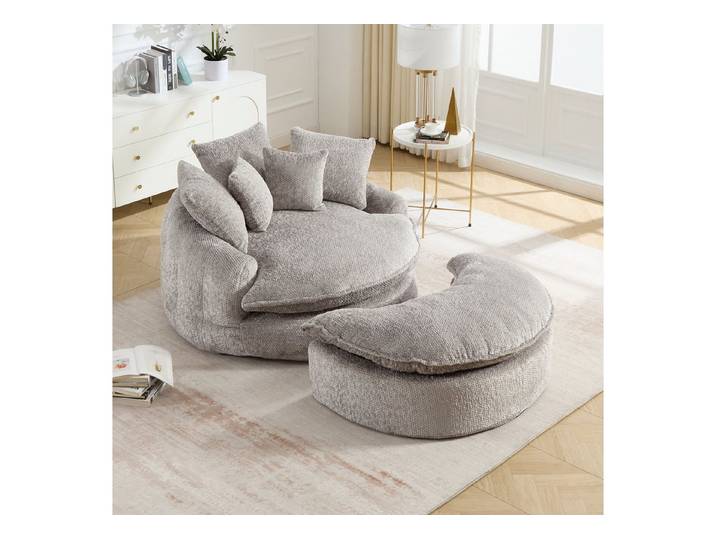 Celya Sessel 55-Zoll-langer Polyester-Schaumstoff-Sessel mit Kissen (oversized runder Stuhl, Sofa-Bett, breiter Sessel)