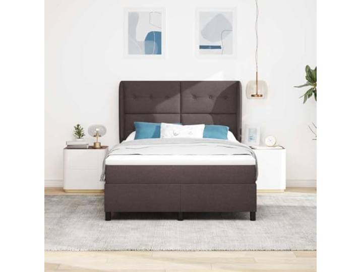 KTHLBRH Boxspringbett Dunkelbraun 140 x 190 cm Stoff Verstellbares Kopfteil, Holzrahmen, mittlere Matratze, inklusive Matratzenschoner