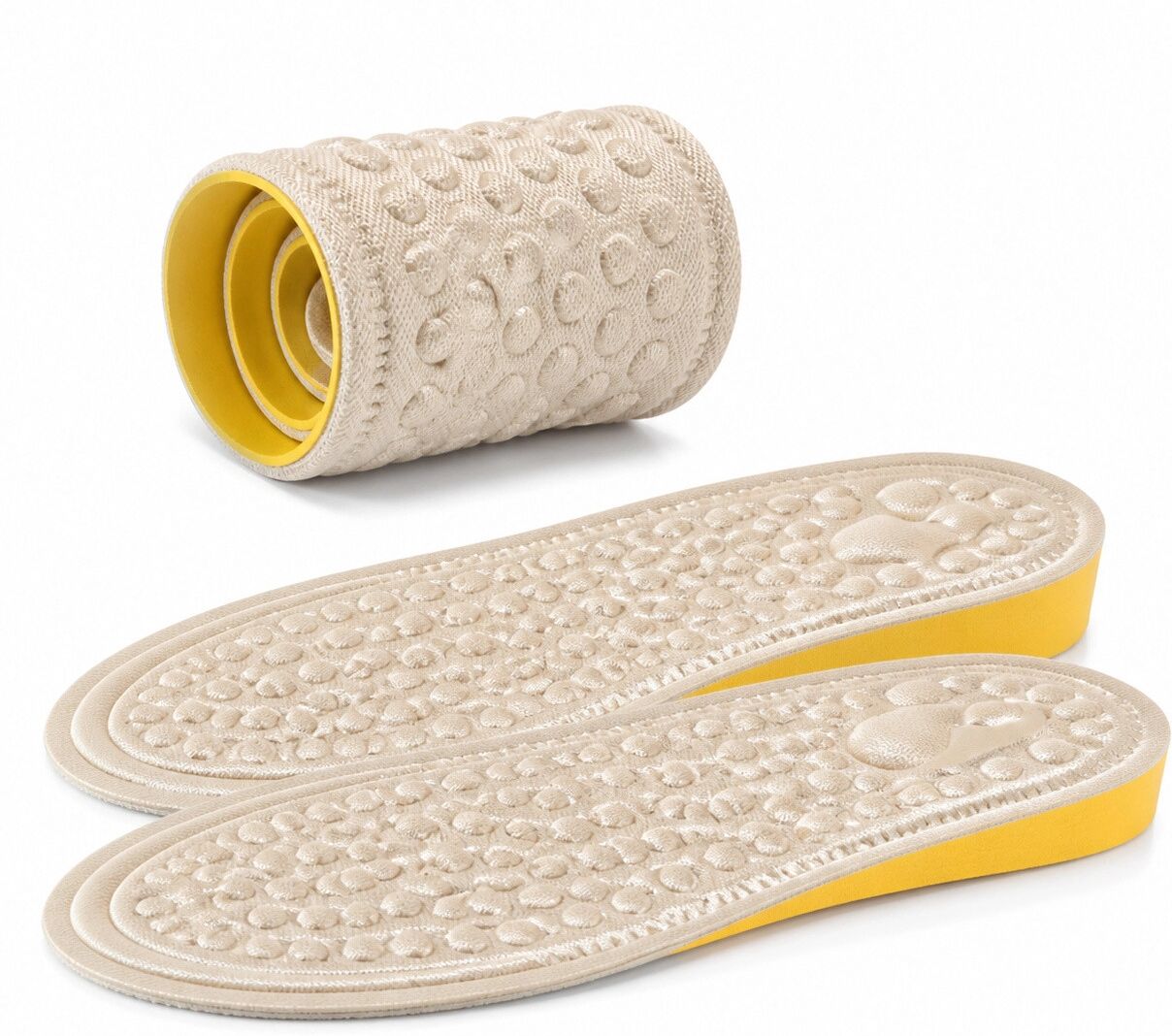 INF EVA 4D-Massage-Einlegesohlen zur diskreten Höhenerhöhung, 1.5 cm, atmungsaktives Beige 41-42