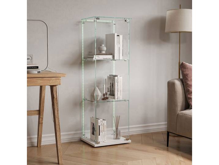 Vitrines en verre trempé vitrine multifonctionnelle vitrine salon 3 étagères avec LED 39.8 x 35 x 123.3cm Blanc