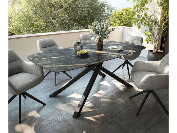 Outdoortisch Edge Boot 200x100 cm Keramik Laminam® Noir Desir Braun Kreuzgestell Rechteck Schwarz, Outdoortische