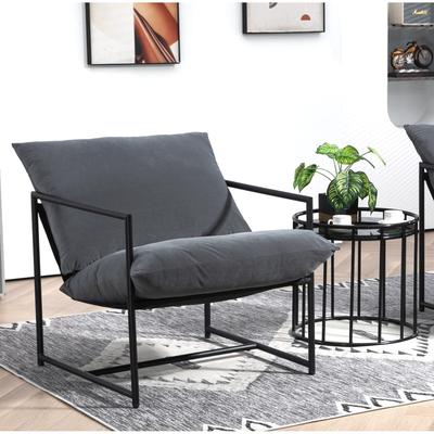 Sleek Modern Velvet Accent Chair, Metal Frame Contemporary Recliner With Deep Seating Cushion For Home Office