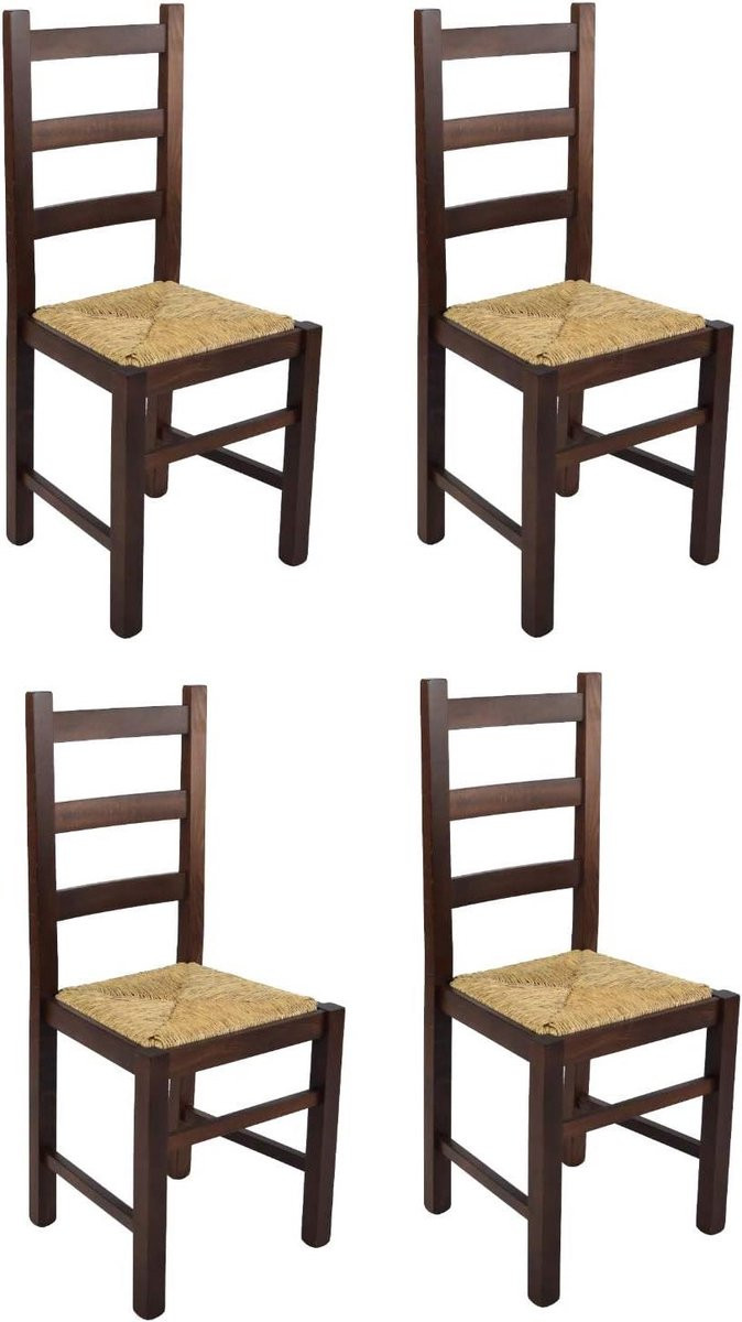 Set van 4 handgemaakte eetkamerstoelen van notenhout