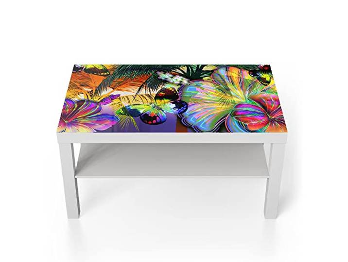 DEQORI Glastisch weiß groß 90x50 cm Motiv Tropisches Farbenspiel ausgefallener Beistelltisch aus Glas Hochglanz Couchtisch fürs Wohnzimmer moderner Couch Tisch mit Design