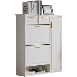 Schuhschrank Weiß 24x95x107 mit verstellbaren Regalen & 2 Schubladen für 10-15 Paar Schuhe, stabile Metallgriffe