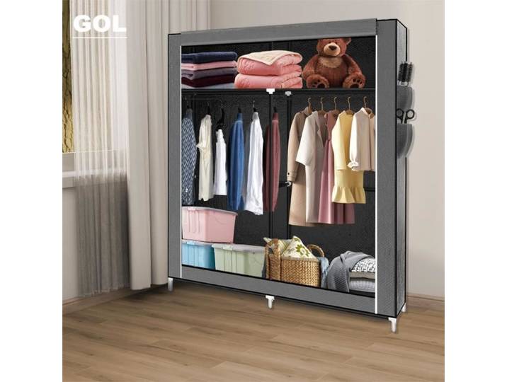 Armoire à Vêtements Penderie Toile GOL - Gris - Essentiel - Pour Chambre Couloir
