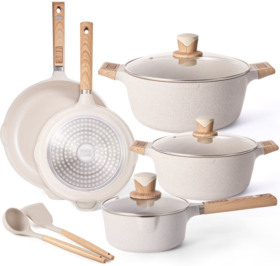 Blue Elephant 10 - Piece Non-Stick Aluminum Cookware Set Beige 10