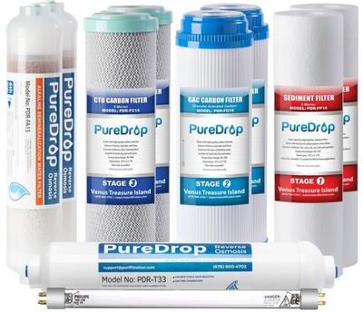PureDrop PDR-F10KU 1-Year RO Filter Replacement Set for 7-Stage Systems with Alkaline & UV Light Filter