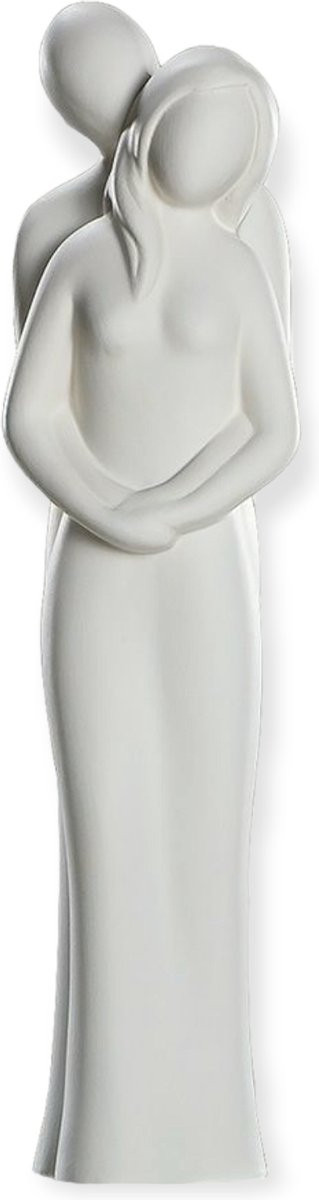 Gilde Handwerk Ik hou je vast - Keramisch sculptuur beeld - Wit/Zilver - Hoogte: 38 cm