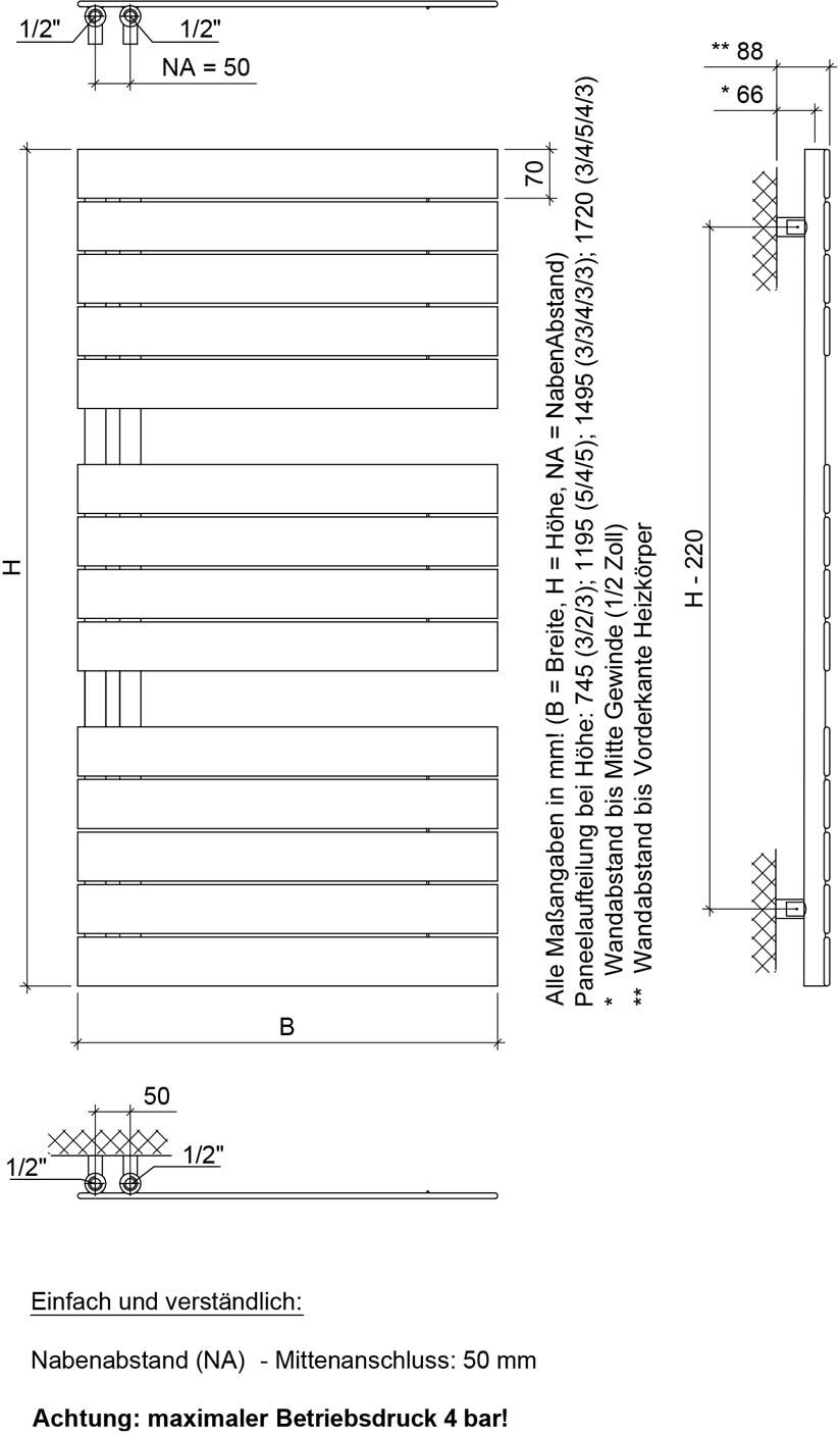 Megabad Profi Collection Plan Open Badheizkörper 60 x 119,5 cm