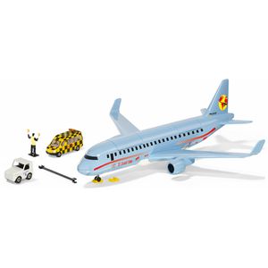 siku Fluggerät 5402 Verkehrsflugzeug, mit 2 Fahrzeugen & Licht, aus Metall/Kunststoff, Länge 38,5 cm