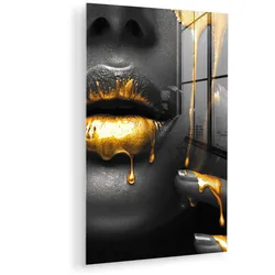 ACRYLGLASBILD Frau - Schwarz - Gold - Gesicht - Lippen 80x120 cm