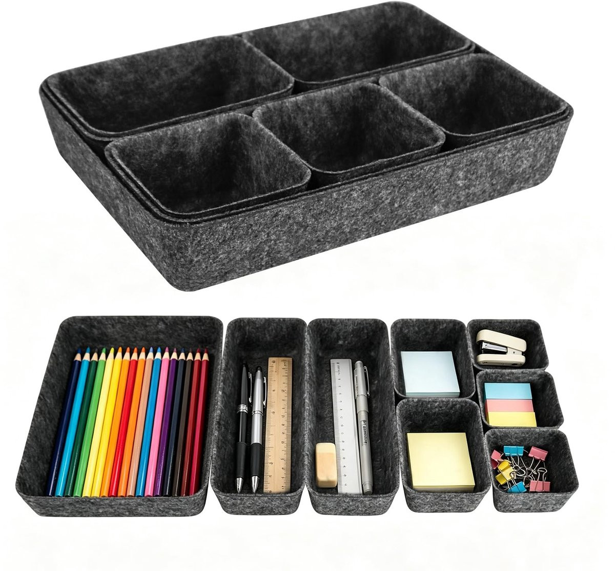 Omgoods 8 stuks vilt lade-organizers met dividers voor kantoor, keuken, badkamer en slaapkamer