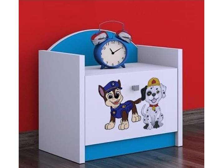 BDW - Nachttisch Kinderzimmer - Super Hunde - Nachtschrank Kinder - Nachttisch mit 1 Schublade - Nachtschrank für Schlafzimmer Kinderzimmer - 40x44x34cm - Blau - Zwei Hunde