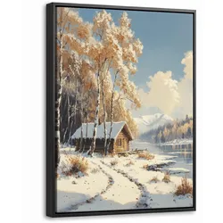 LEINWAND Bilder mit Rahmen - Winter - Schnee - Zuhause - Natur - 30x40